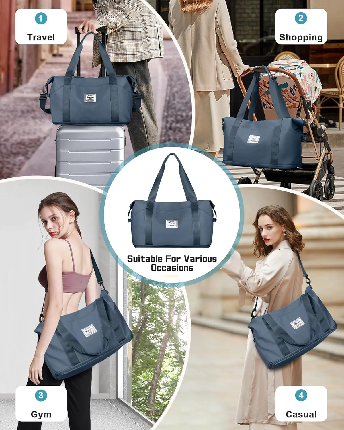 Travel Duffel Bag,Sports Tote Gym For Spirit Airlines Personal Item Bag 18x14x8 Foldable,Carry on Shoulder Expandable Weekender Overnight for Women,JewelBlue
