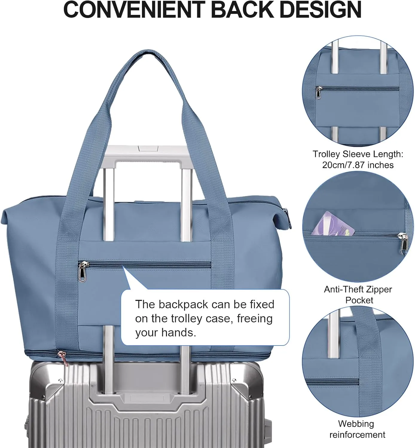 Travel Duffel Bag,Sports Tote Gym For Spirit Airlines Personal Item Bag 18x14x8 Foldable,Carry on Shoulder Expandable Weekender Overnight for Women,JewelBlue