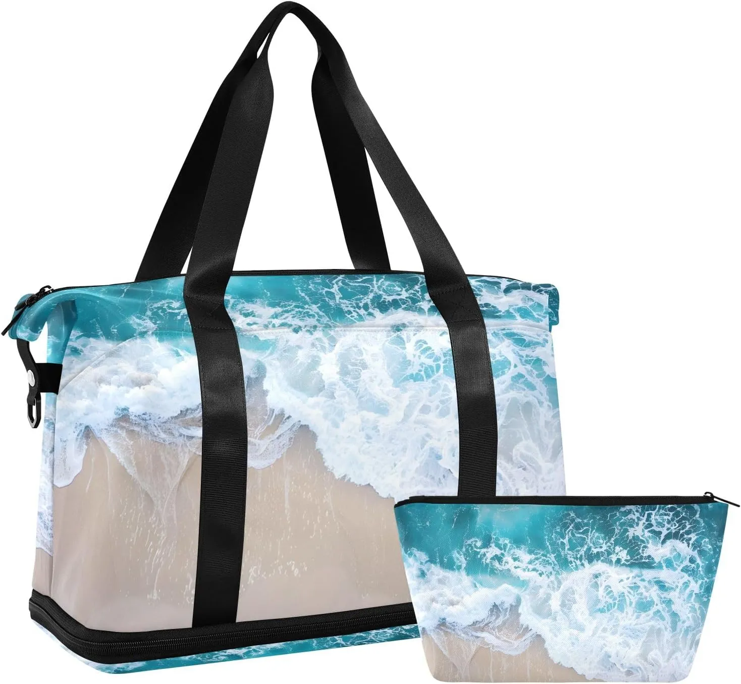 Travel Duffel Gym Sports Luggage Bag Expandable Large Capacity Beach Waves Sports Bag for Women and Men