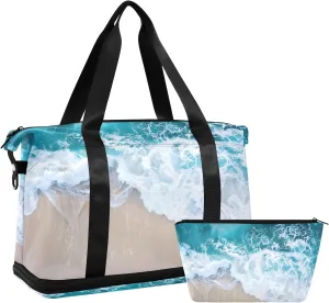 Travel Duffel Gym Sports Luggage Bag Expandable Large Capacity Beach Waves Sports Bag for Women and Men