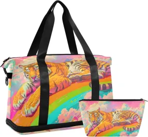 Travel Duffel Gym Sports Luggage Bag Expandable Large Capacity Beast Rainbow Sports Bag for Women and Men