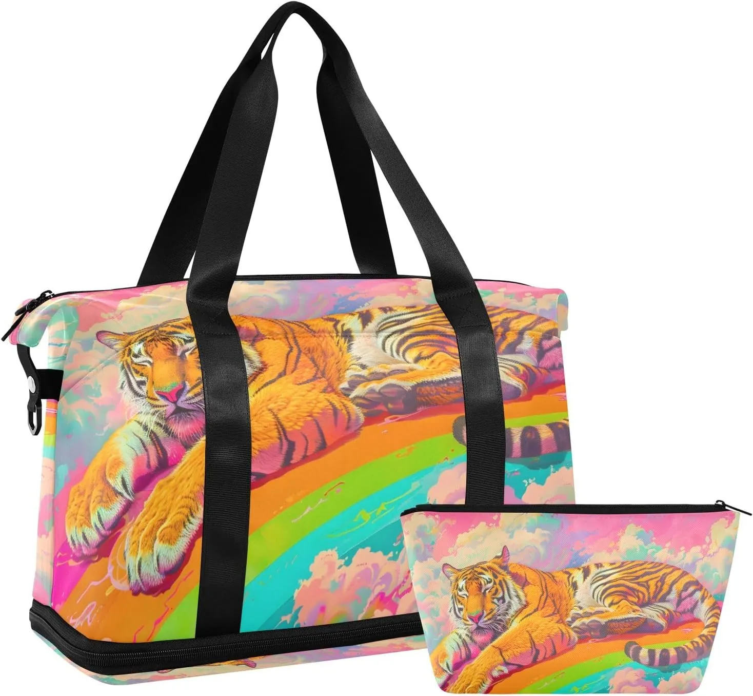 Travel Duffel Gym Sports Luggage Bag Expandable Large Capacity Beast Rainbow Sports Bag for Women and Men