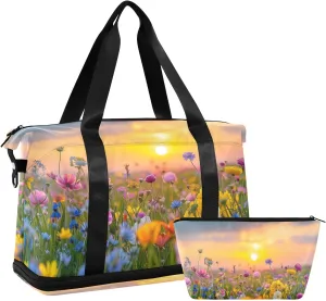 Travel Duffel Gym Sports Luggage Bag Expandable Large Capacity Beautiful Sunset Sports Bag for Women and Men
