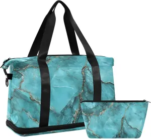 Travel Duffel Gym Sports Luggage Bag Expandable Large Capacity Blue Green Marble Sports Bag for Women and Men