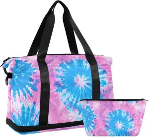 Travel Duffel Gym Sports Luggage Bag Expandable Large Capacity Blue Pink Tie Dye Sports Bag for Women and Men