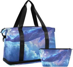 Travel Duffel Gym Sports Luggage Bag Expandable Large Capacity Blue Whale in The Night Sky Sports Bag for Women and Men