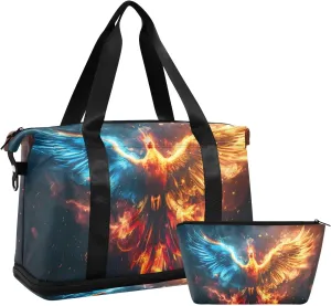 Travel Duffel Gym Sports Luggage Bag Expandable Large Capacity Burning Phoenixon Sports Bag for Women and Men