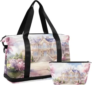 Travel Duffel Gym Sports Luggage Bag Expandable Large Capacity Castle Cartoon 1 Sports Bag for Women and Men