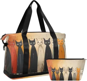Travel Duffel Gym Sports Luggage Bag Expandable Large Capacity Cat Stick Figure Sports Bag for Women and Men