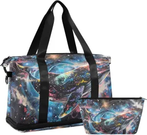 Travel Duffel Gym Sports Luggage Bag Expandable Large Capacity Cosmic Whale Sports Bag for Women and Men