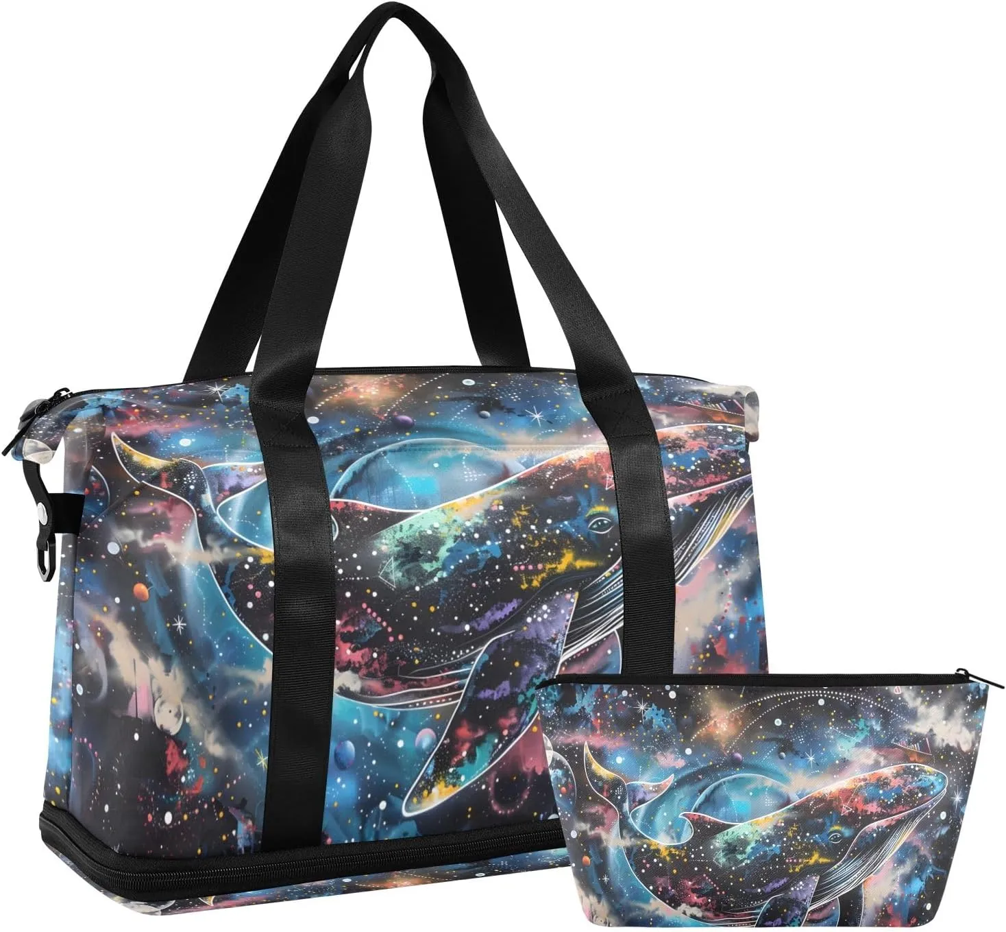 Travel Duffel Gym Sports Luggage Bag Expandable Large Capacity Cosmic Whale Sports Bag for Women and Men