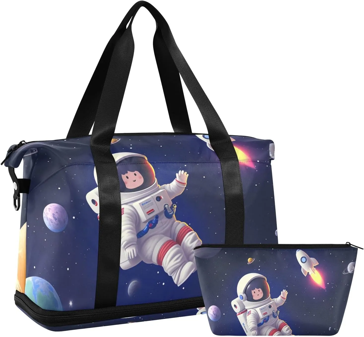 Travel Duffel Gym Sports Luggage Bag Expandable Large Capacity Cute Astronaut Sports Bag for Women and Men