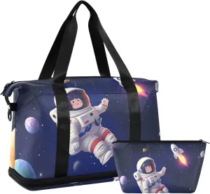 Travel Duffel Gym Sports Luggage Bag Expandable Large Capacity Cute Astronaut Sports Bag for Women and Men
