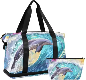 Travel Duffel Gym Sports Luggage Bag Expandable Large Capacity Dolphin Paradise Sports Bag for Women and Men