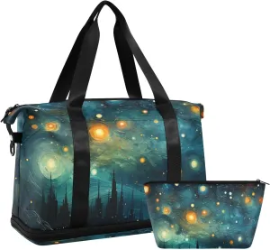 Travel Duffel Gym Sports Luggage Bag Expandable Large Capacity Galaxy Painting 14 Sports Bag for Women and Men