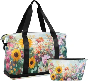 Travel Duffel Gym Sports Luggage Bag Expandable Large Capacity Garden Blooming Flowers Sports Bag for Women and Men