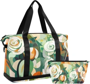 Travel Duffel Gym Sports Luggage Bag Expandable Large Capacity Geometric Flower Sports Bag for Women and Men