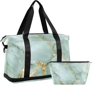 Travel Duffel Gym Sports Luggage Bag Expandable Large Capacity Green Gilded Marble Sports Bag for Women and Men