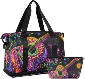 Travel Duffel Gym Sports Luggage Bag Expandable Large Capacity Guitar Musical Scene Sports Bag for Women and Men