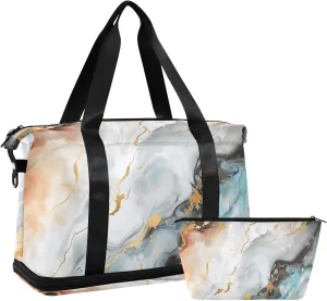 Travel Duffel Gym Sports Luggage Bag Expandable Large Capacity Marble Multicolor Sports Bag for Women and Men