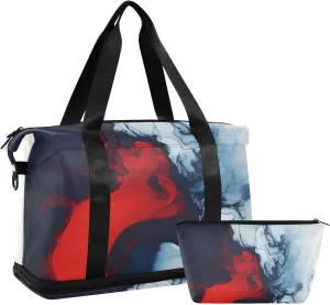 Travel Duffel Gym Sports Luggage Bag Expandable Large Capacity Marble Red Navy Sports Bag for Women and Men