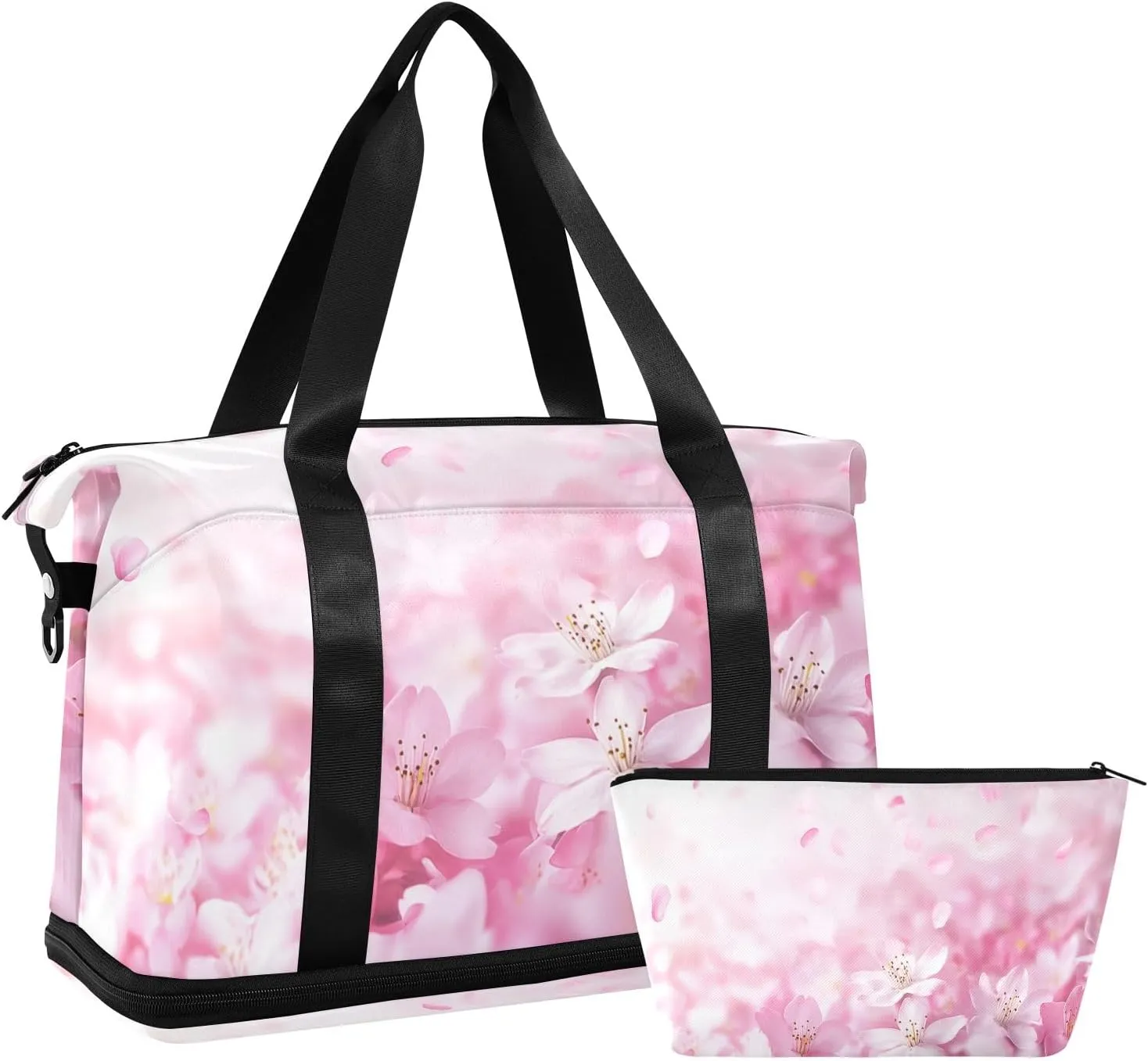 Travel Duffel Gym Sports Luggage Bag Expandable Large Capacity Pink Cherry Blossom Sports Bag for Women and Men