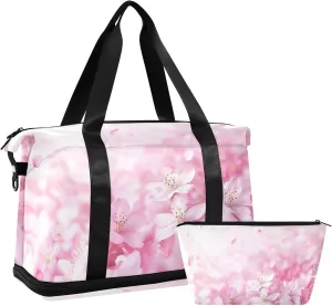 Travel Duffel Gym Sports Luggage Bag Expandable Large Capacity Pink Cherry Blossom Sports Bag for Women and Men