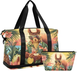 Travel Duffel Gym Sports Luggage Bag Expandable Large Capacity Squirrel Hawaiian Sports Bag for Women and Men
