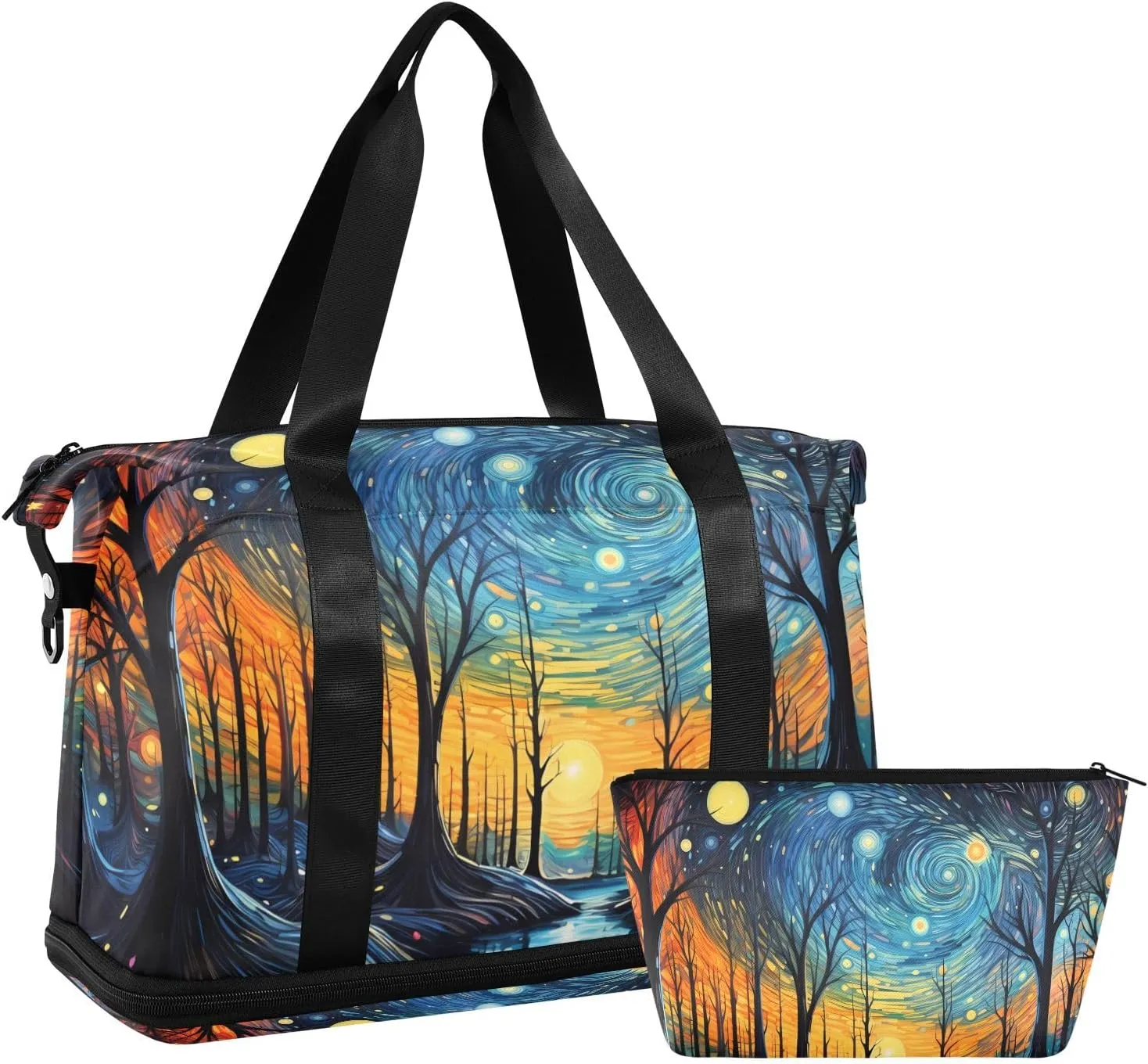 Travel Duffel Gym Sports Luggage Bag Expandable Large Capacity Starry Sky Forest Sports Bag for Women and Men