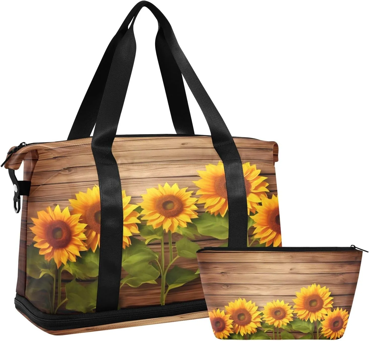 Travel Duffel Gym Sports Luggage Bag Expandable Large Capacity Sunflower Wooden Sports Bag for Women and Men
