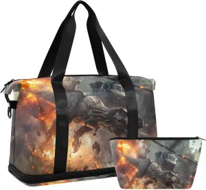 Travel Duffel Gym Sports Luggage Bag Expandable Large Capacity Tyrannosaurus Explosion Sports Bag for Women and Men