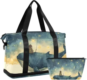 Travel Duffel Gym Sports Luggage Bag Expandable Large Capacity Whale Star Sports Bag for Women and Men