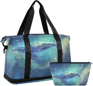 Travel Duffel Gym Sports Luggage Bag Expandable Large Capacity Whales Night Sky Sports Bag for Women and Men