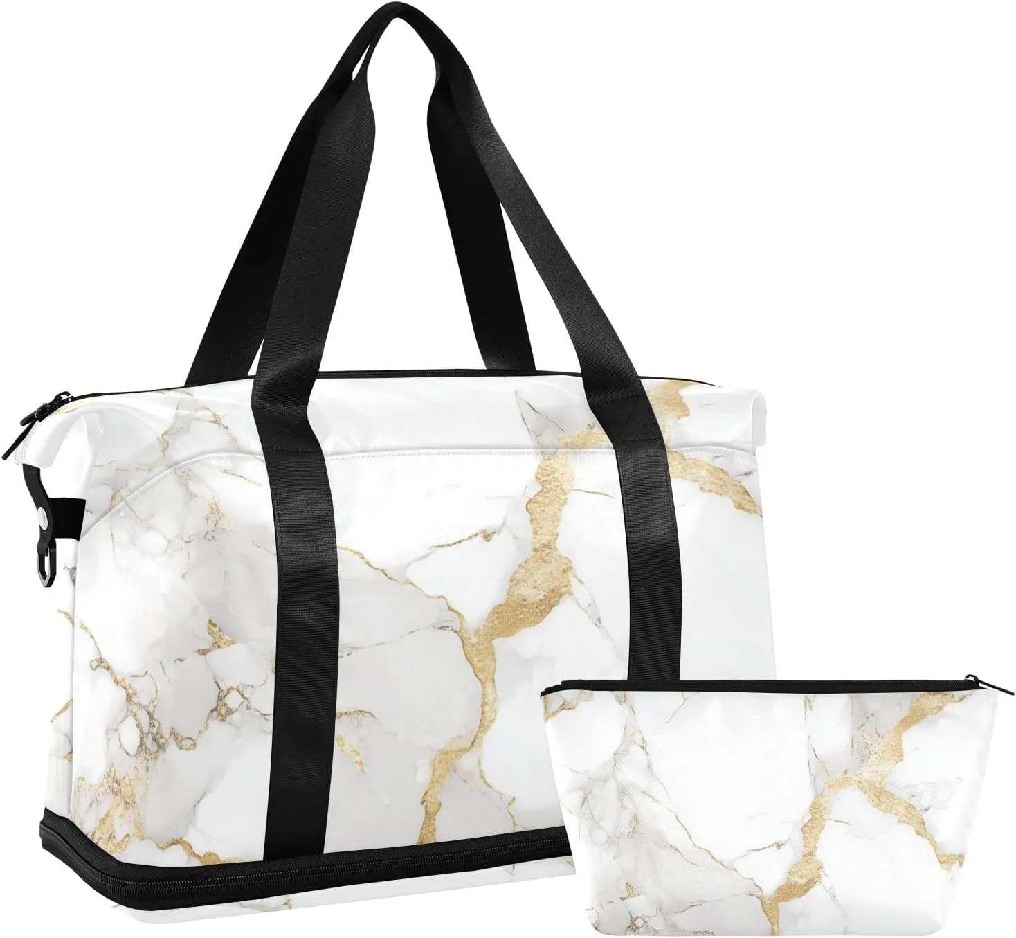 Travel Duffel Gym Sports Luggage Bag Expandable Large Capacity White Gold Marble Sports Bag for Women and Men