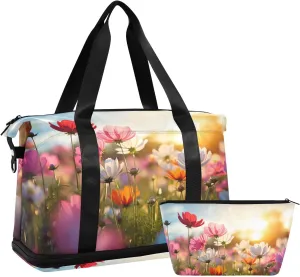 Travel Duffel Gym Sports Luggage Bag Expandable Large Capacity Wildflowers Sunshine Sports Bag for Women and Men
