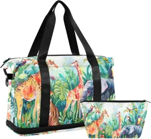 Travel Duffel Gym Sports Luggage Bag Expandable Large Capacity Wildlife Rainforest Sports Bag for Women and Men