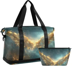 Travel Duffel Gym Sports Luggage Bag Expandable Large Capacity Wings Starry Sky Sports Bag for Women and Men