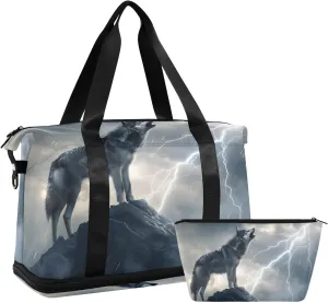 Travel Duffel Gym Sports Luggage Bag Expandable Large Capacity Wolf Lightning Sports Bag for Women and Men