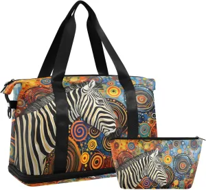 Travel Duffel Gym Sports Luggage Bag Expandable Large Capacity Zebra Colorful Sports Bag for Women and Men