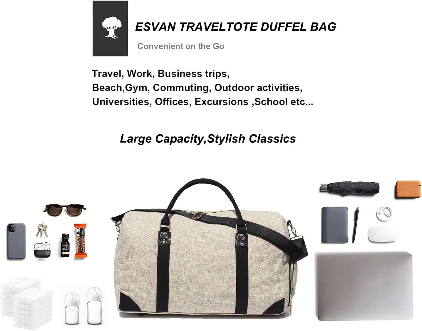 Travel Duffle Bag, Weekender Bag for Women with Shoe Compartment, Carry on Overnight Bag Gym Duffel Bag, Mommy Hospital Bags