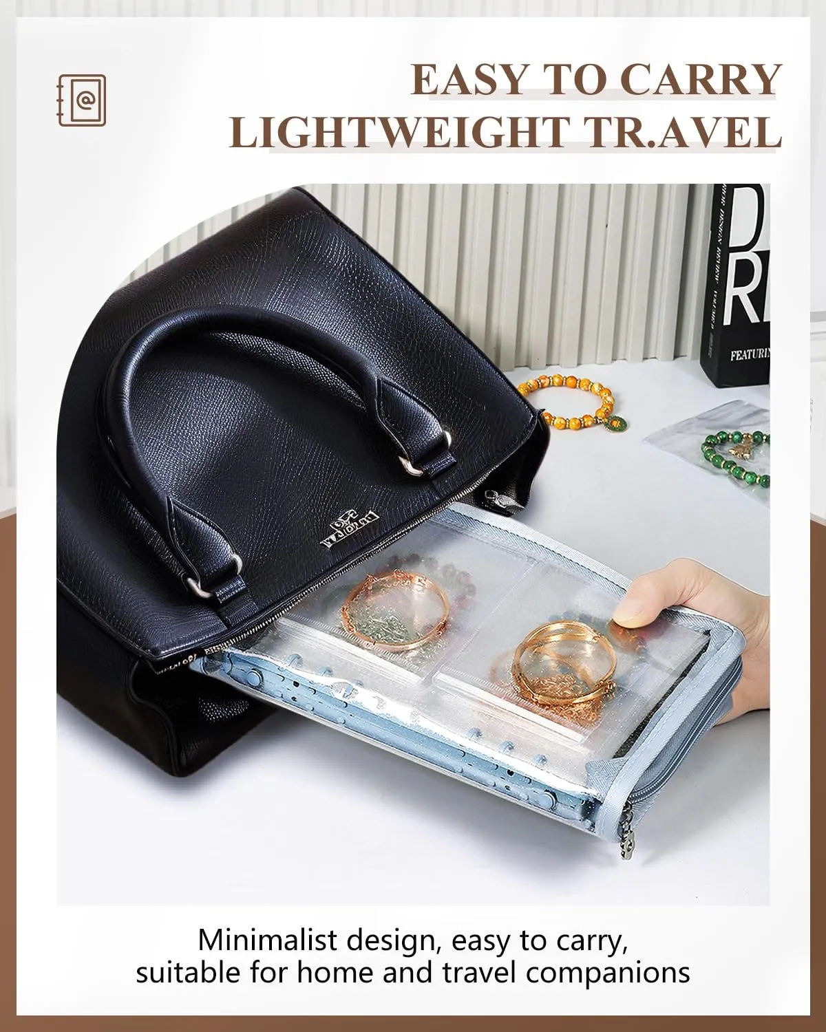 Travel Jewelry Organizer Book Clear Earring Storage Book Transparent Jewelry Storage Book with Zipper Pouch Bags (Light blue, 48-Piece Clear Bracelets Bags)