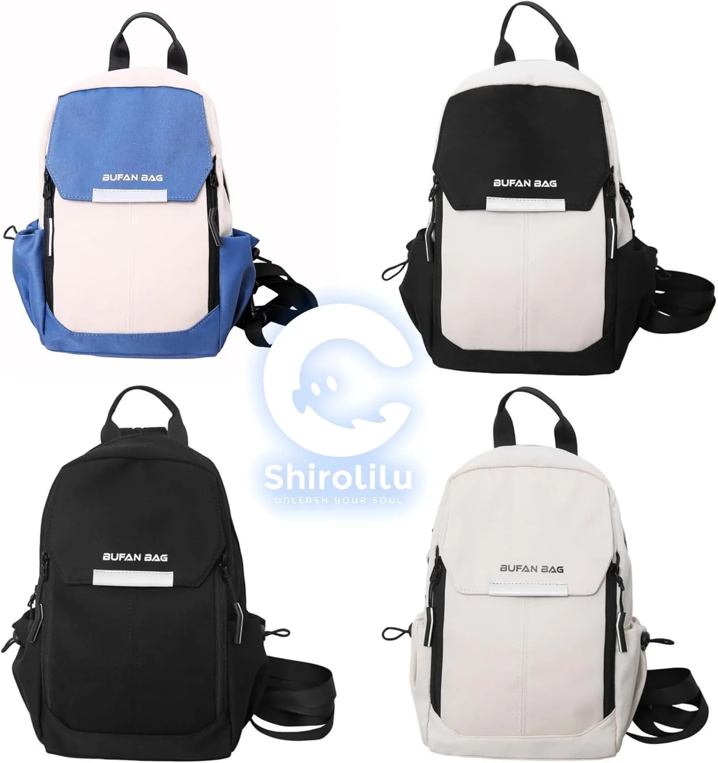 Travel Reflective Convertible Sling Backpack with Key Ring Strap, Large Capacity Water Resistant Anti-Theft Safety Chest Bags, Lightweight Crossbody Daypack for Work Hiking (White)