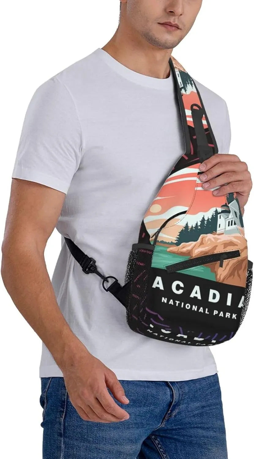 Trendy Acadia National Park Small Crossbody Backpack Sling Bag For Men Women Mini One Shoulder Chest Bags Gym Sport Travel Hiking Daypack