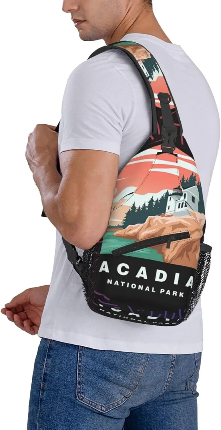 Trendy Acadia National Park Small Crossbody Backpack Sling Bag For Men Women Mini One Shoulder Chest Bags Gym Sport Travel Hiking Daypack