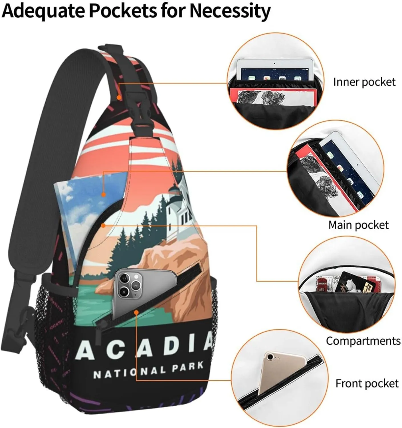 Trendy Acadia National Park Small Crossbody Backpack Sling Bag For Men Women Mini One Shoulder Chest Bags Gym Sport Travel Hiking Daypack