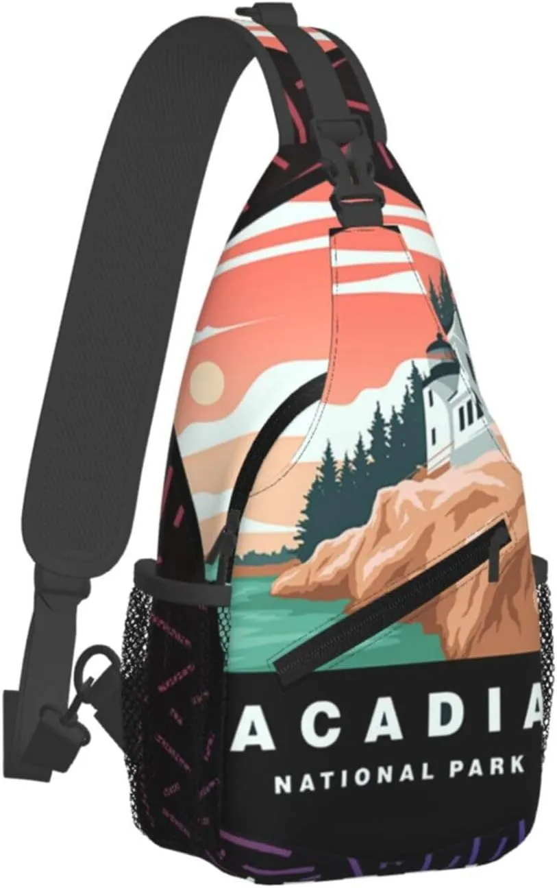 Trendy Acadia National Park Small Crossbody Backpack Sling Bag For Men Women Mini One Shoulder Chest Bags Gym Sport Travel Hiking Daypack