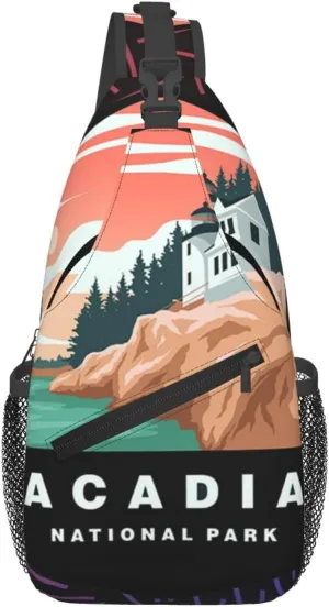 Trendy Acadia National Park Small Crossbody Backpack Sling Bag For Men Women Mini One Shoulder Chest Bags Gym Sport Travel Hiking Daypack