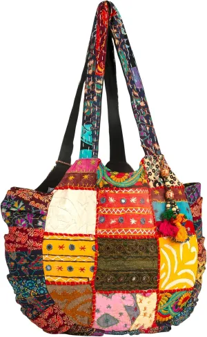 Tribe Azure Women Large Floral Colorful Handmade Shoulder Bag Tote Summer Beach Picnic Blanket Books Laptop School Market Casual Boho