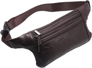 Triple Pocket fanny pack Genuine Leather waist bag slim shoulder bag Hip Purse Adjustable Belt strap Casual Pouch Outdoor Day bag (Brown)