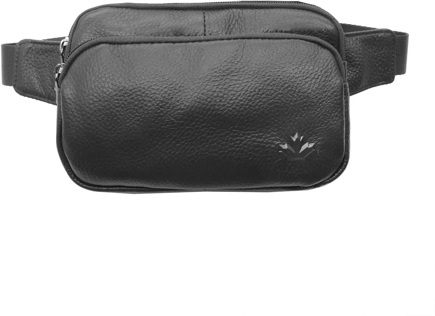 Triple Pocket fanny pack Genuine Leather waist bag slim shoulder bag Hip Purse Adjustable Belt strap Casual Pouch Outdoor Day bag (Square Black)